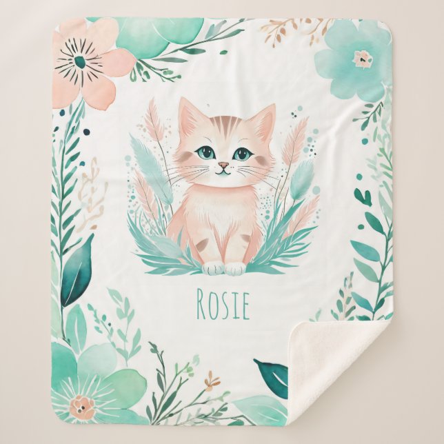 Couverture bébé Sherpa personnalisée - Boho Kitten (Devant)