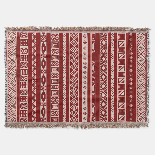 Couverture Beige rouge de motif géométrique ethnique tribal (Devant)