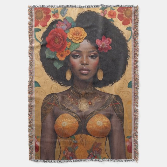 Couverture Belle Africaine Américaine Avec Fleurs (devant Vertical)