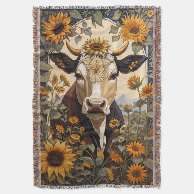 Couverture Belle Vache de campagne tournesol décoratif (devant Vertical)