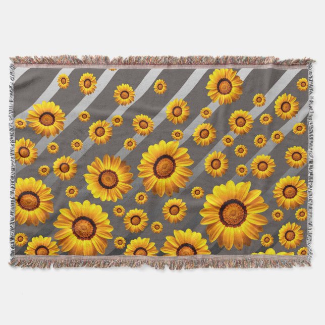 Couverture Belles fleurs jaunes sur gris, rayures argentées (Devant)