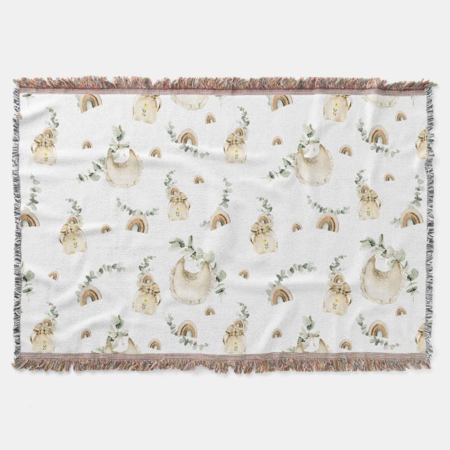Couverture Bibs Boho Bébé Motif Arc-en-ciel Botanique Verdure (Devant)