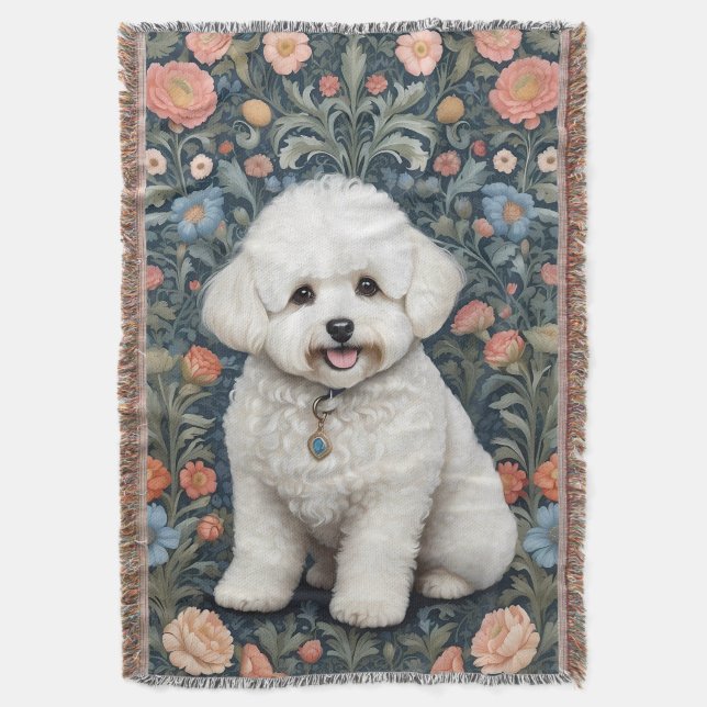 Couverture Bichon Frisé William Morris Inspiré Floral (devant Vertical)