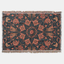 Black & Deep Orange Floral Damask