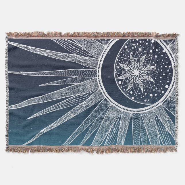 Couverture Blanc Sun Moon Mandala Blue Gradient Design (Devant)