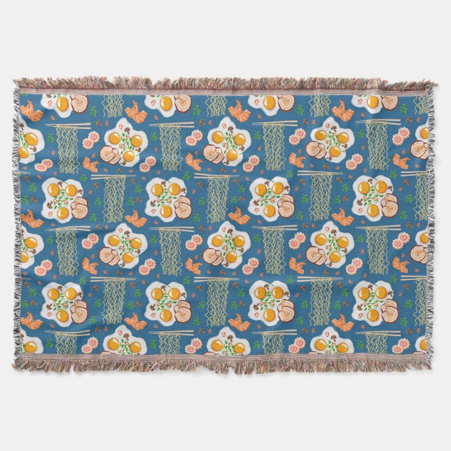 Couverture Blanche à lancer d'inspiration asiatique avec noui (Devant)