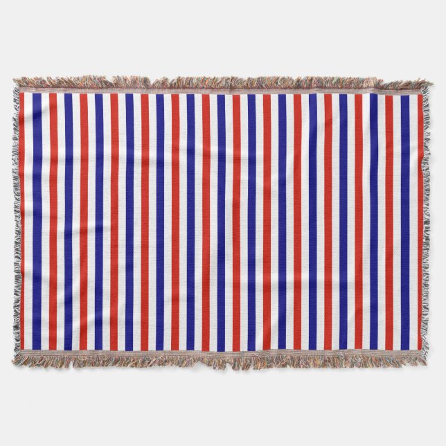 Couverture Blanche blanche rouge et bleue rayée (Devant)