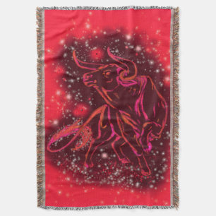 Couverture Blanche Taureau Courant Dans La Nuit Rouge Étoile