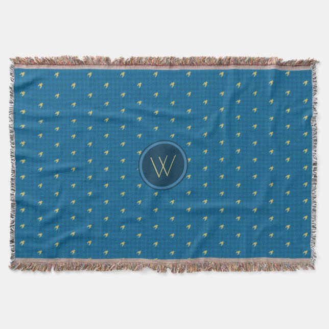 Couverture Bleu avec Houndstooth Gold Accent Jetez la couvert (Devant)