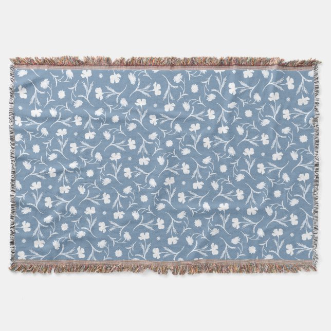 Couverture Bleu gris blanc Liberté motif floral élégant Pop (Devant)