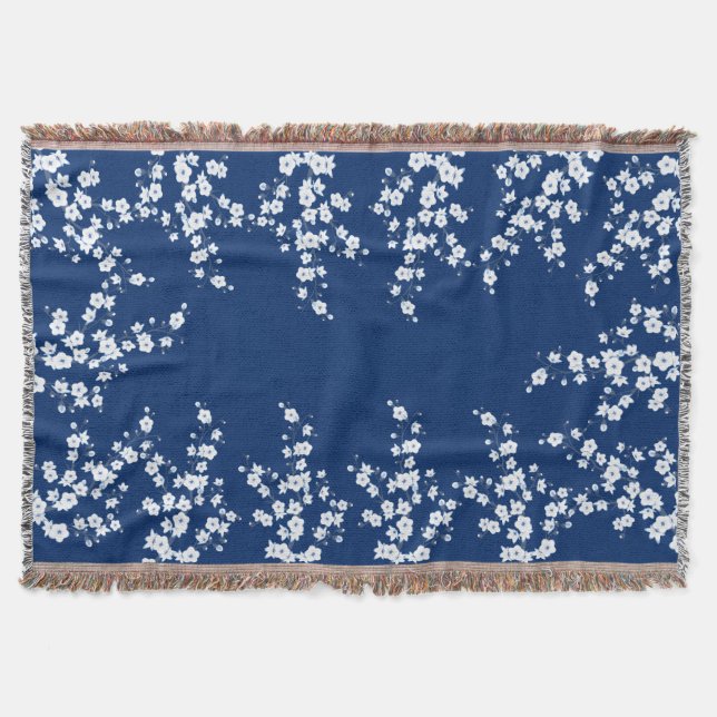 Couverture Bleu marine Fleur de cerisier blanc  (Devant)