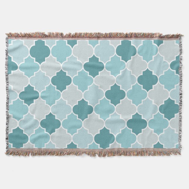 Couverture Bleu Marocain Trellis, Lattes, Quatrefoil (Devant)