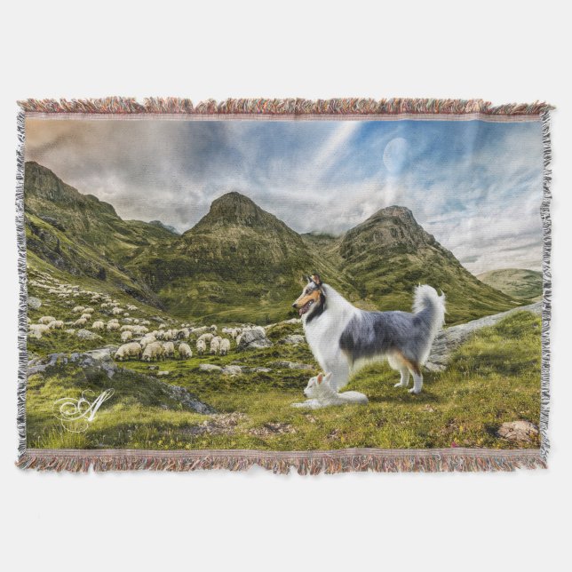 Couverture Bleu Merle Collie Herding Sheep - Personnalisé (Devant)
