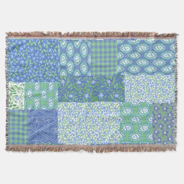 Couverture Bleu Périwinkle Floral Boho Faux Motif Patchwork (Devant)