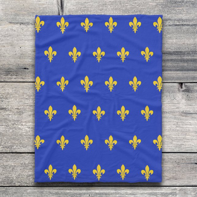 Couverture bleu roi avec motif Fleur de Lys Or (Fleur de Lis on Royal Blue Blanket)