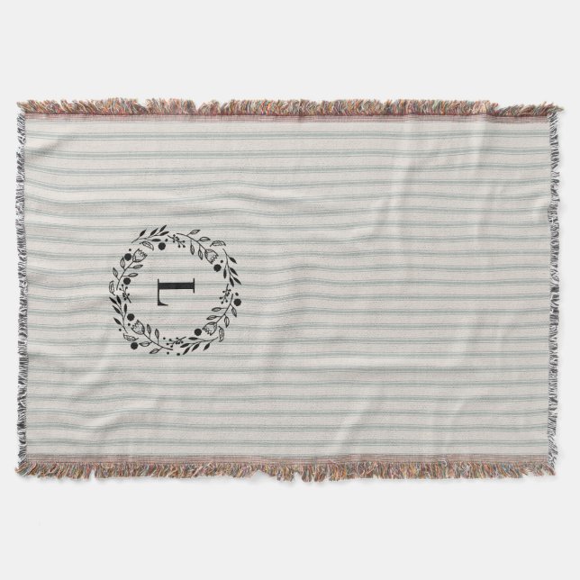 Couverture Bleu Ticker Stripes Wreath Monogramme | Agritouris (Devant)