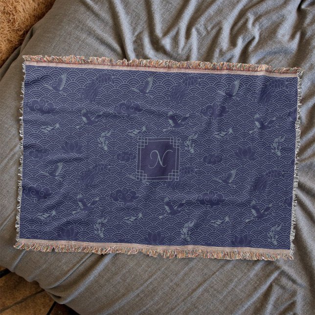 Couverture Bleu traditionnel japonais Vague Seigaiha Monogram (Créateur téléchargé)