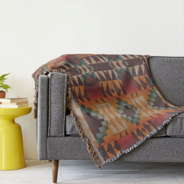 Couverture Bleu turquoise Beige Rouge foncé Art Tribal Brown  (Créateur téléchargé)