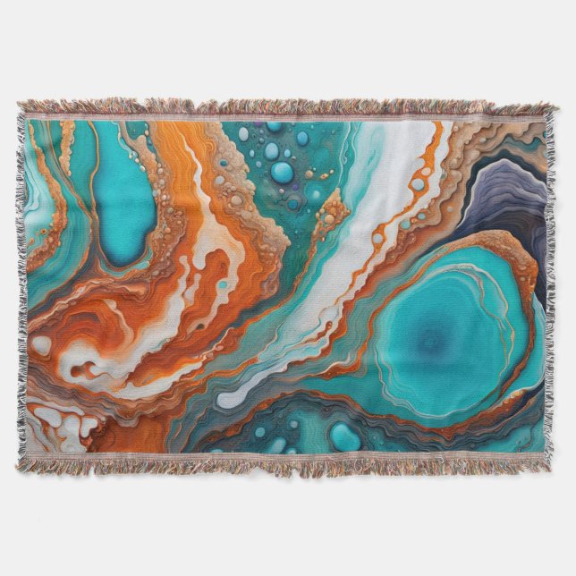 Couverture bleu turquoise, rouille et or peinture abstrait (Devant)