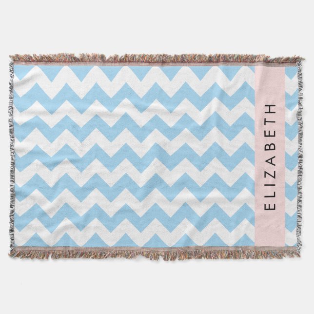Couverture Bleu Zigzag, Bleu Chevron, Vague Motif, Votre Nom (Devant)