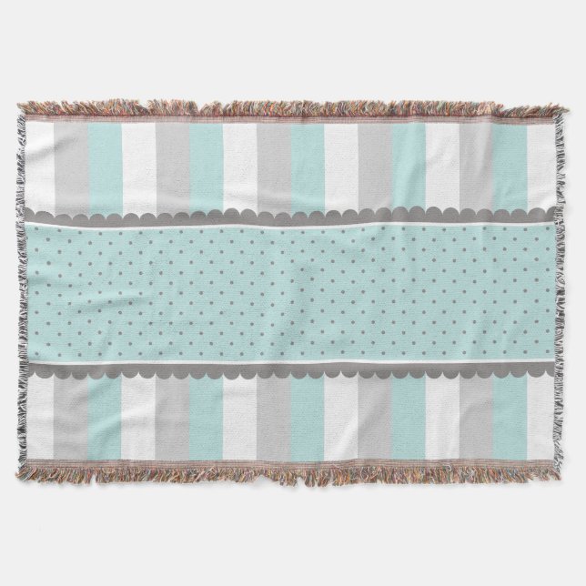 Couverture Bleus layette et rayures et pois mignons de gris (Devant)