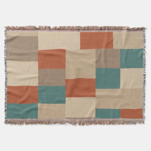 Couverture Blocs Géométriques Modernes Sarcelle & Beige (Devant)