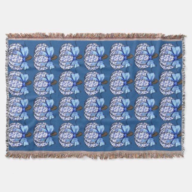 Couverture Blue Floral Citrouille Automne Coquette Thanksgivi (Devant)