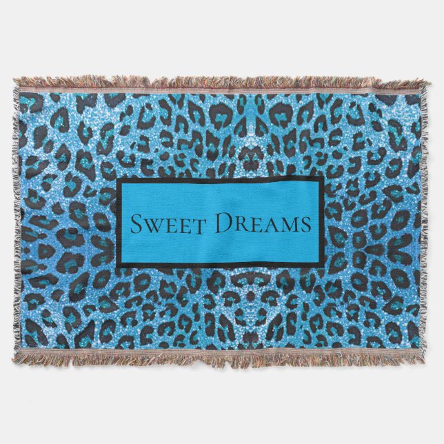 Couverture Blue Leopard Faux Sparkle Sweet Dreams Modern Chic (Devant)