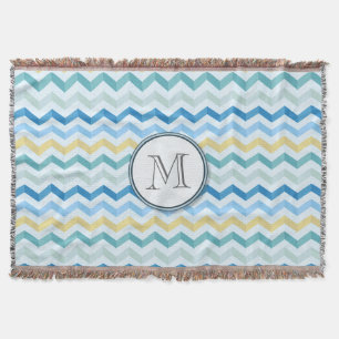 Couverture Blue Ocean Shore Chevron Stripes avec Monogramme r