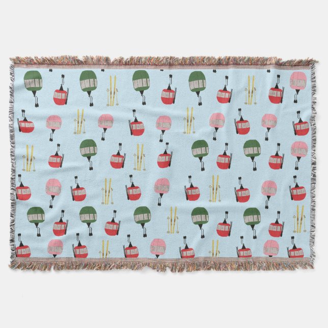 Couverture Blue Retro Ski Ascenseur Gondola Ski d'hiver (Devant)