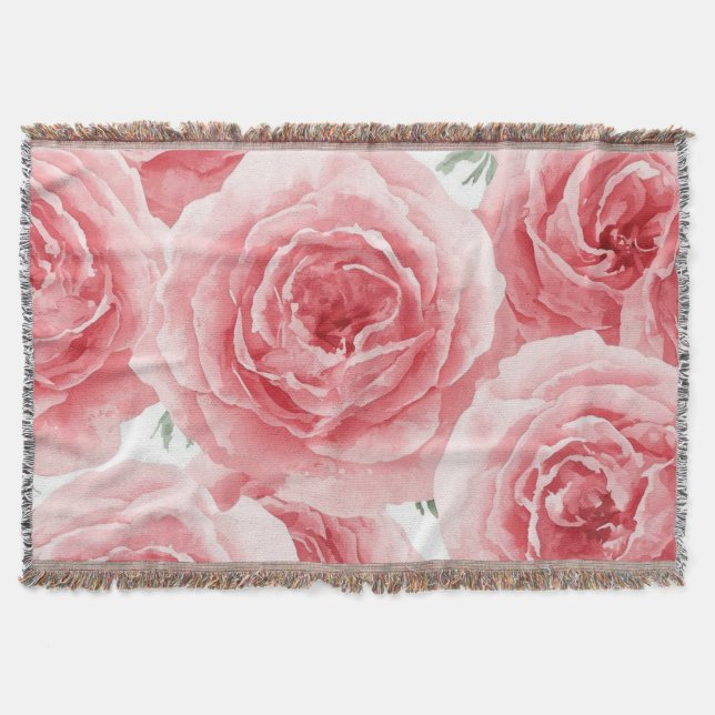 Couverture Blush Roses Watercolor Floral Pink Petal Pattern (Devant)