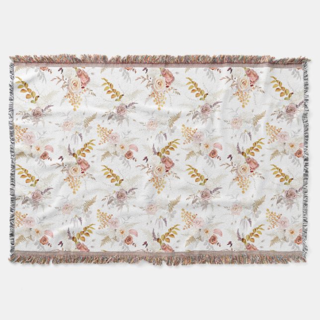 Couverture Boho Beige, Herbe de Pampas Terracotte Aquarelle W (Devant)