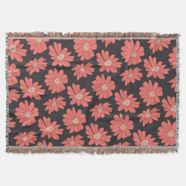 Couverture Boho Bohemian Botanical Flowers in Navy et Red (Devant)