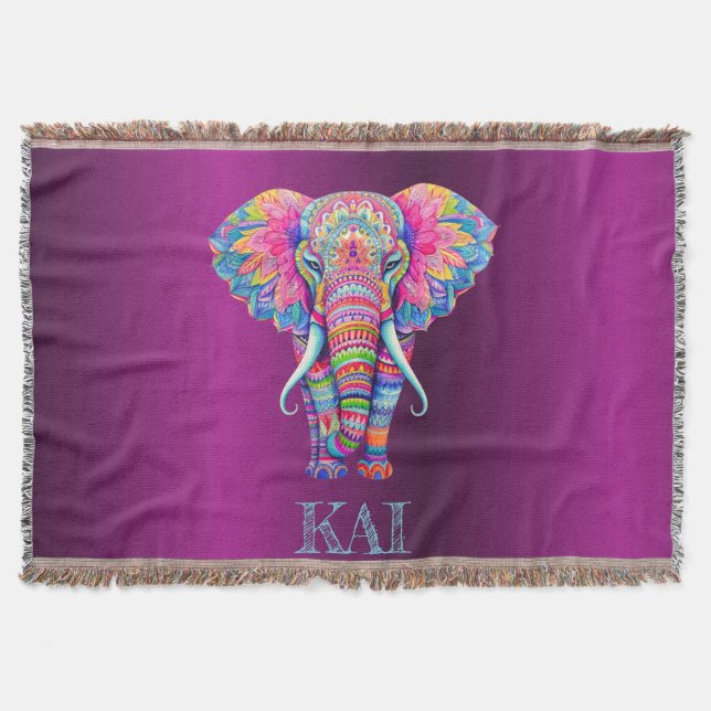 Couverture Boho Elephant - Conception personnalisée de Mandal (Devant)