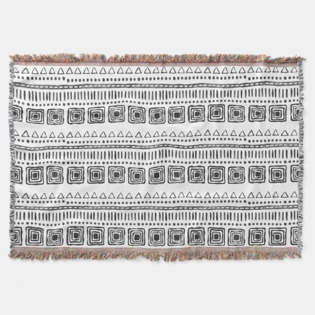 Couverture Boho Ethnic Thot Blanket - Noir & Blanc (Devant)