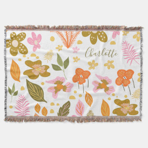 Couverture Boho floral blanc sur mesure Automne rose orange