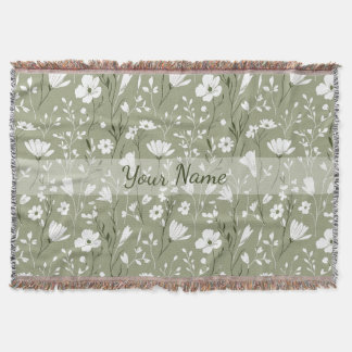 Couverture Boho Floral Wildflowers Sage Green Personalized