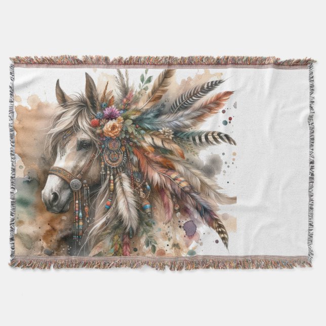 Couverture Boho Horse with feathers (Devant)