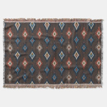 Boho Ikat Throw Blanket - Terre Brown avec corail