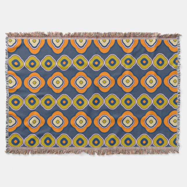 Couverture Boho les années 70 Retro Formes Motif Bleu Orange  (Devant)