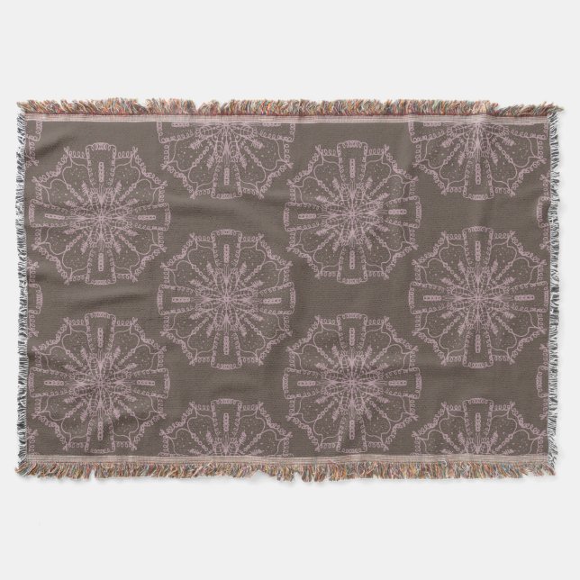 Couverture Boho Main dessinée Mandala Blush Pink Motif Brown (Devant)