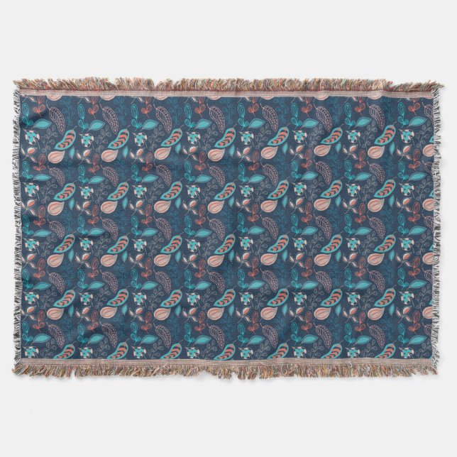 Couverture Boho Marine bleu rouille tribu abstraite Imprimer (Devant)