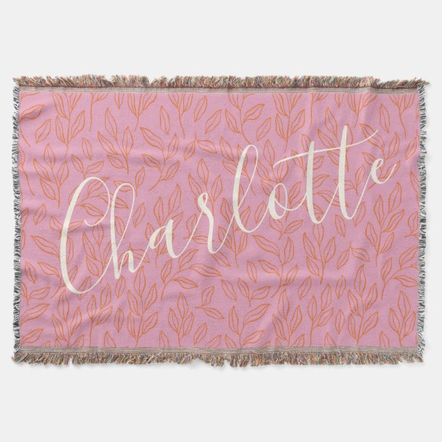 Couverture Boho Motif de feuille botanique en rose Personnali (Devant)