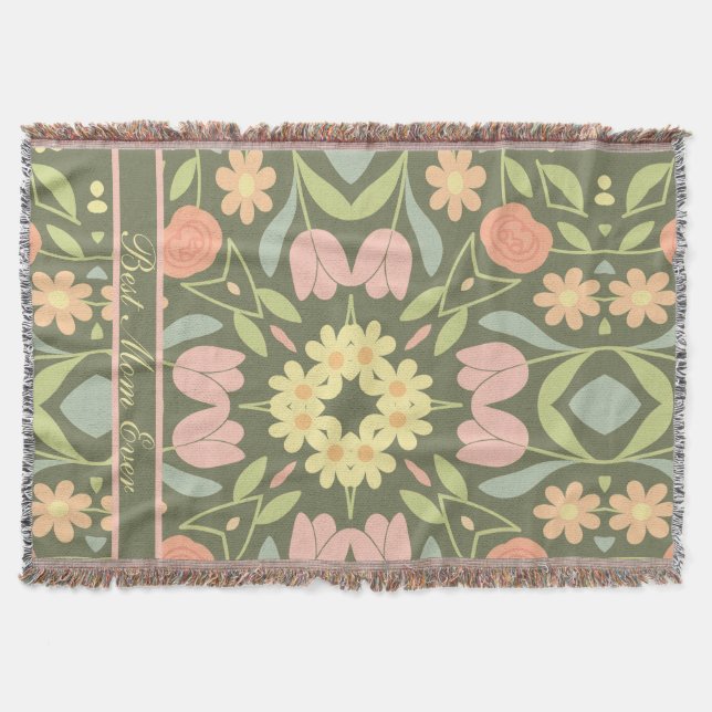 Couverture Boho personnalisé Floral tissé Lait Blanche (Devant)