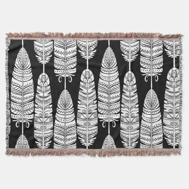 Couverture Boho plumes : motif noir et blanc (Devant)
