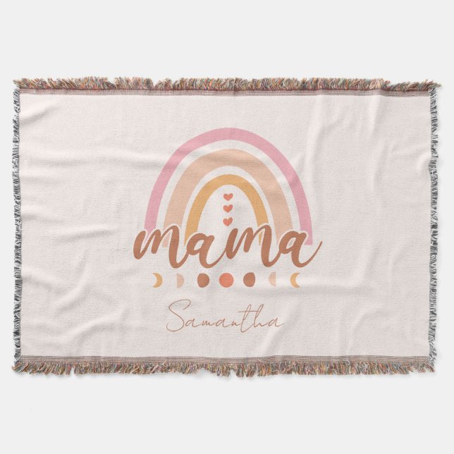 Couverture Boho Rainbow Mama avec phases de lune (Devant)