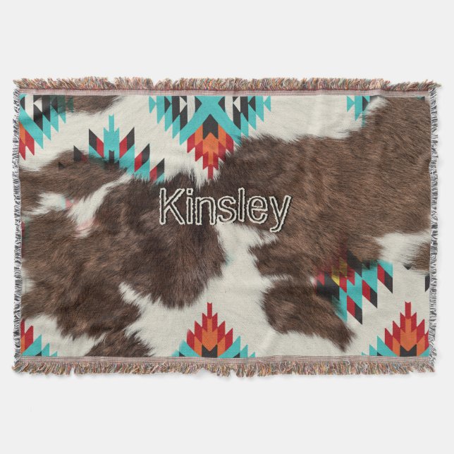 Couverture Boho Southwestern Cowhide Aztec Nom du Motif (Devant)