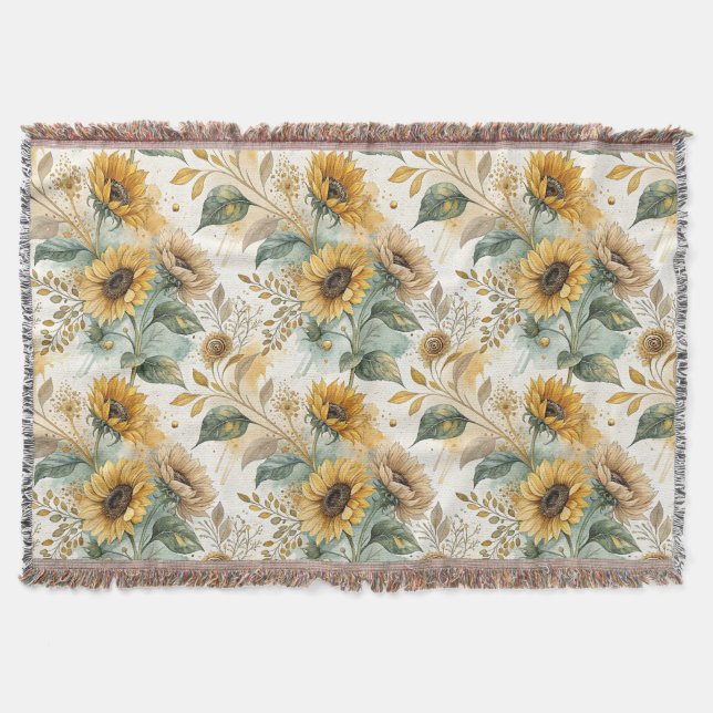 Couverture Boho Sunflowers Watercolor Gold (Devant)