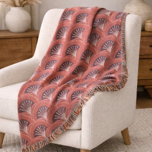 Couverture Boho Terracotta Éventail de Palmier en Coquille