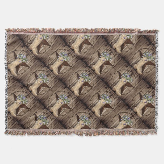 Couverture bois de grange rustique étoile western cowboy fleu (Devant)